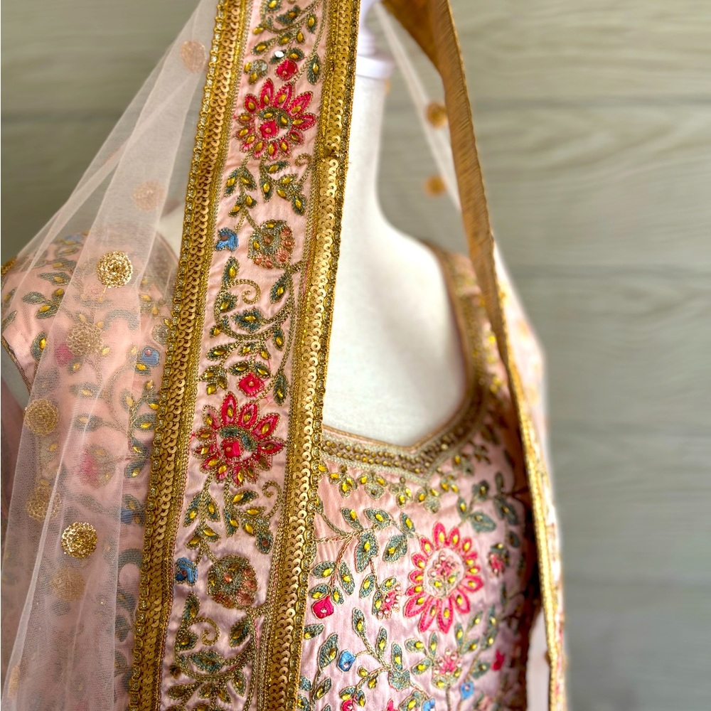 Embroidered Pink and Gold Traditional Dress